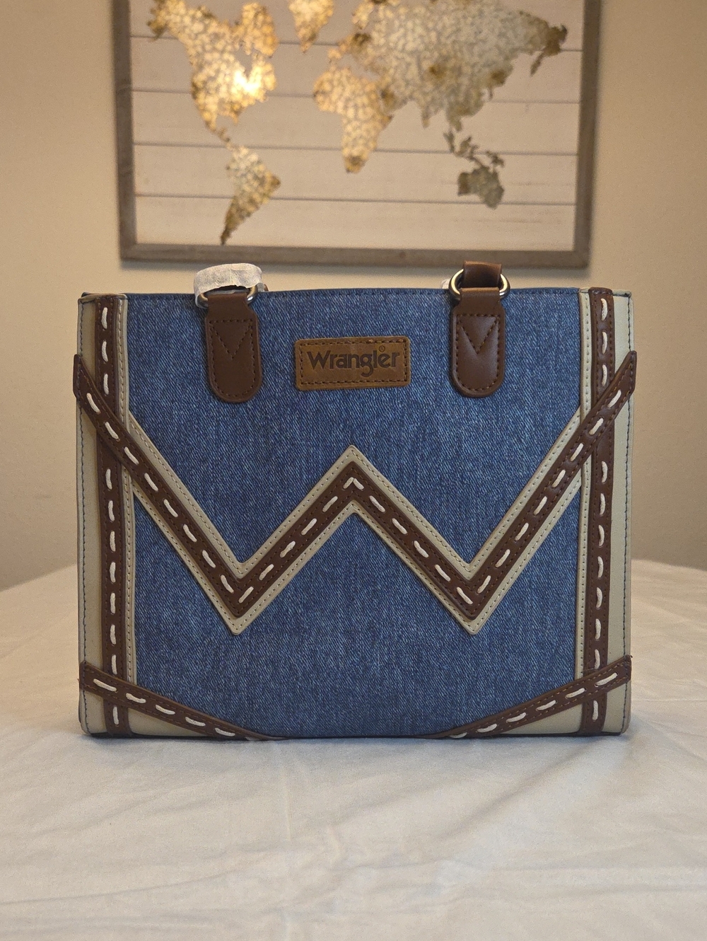 Wrangler Denim By Montana West Tote in Blue, Brown and Cream